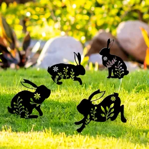 Piquet de jardin lapin de Pâques silhouette noire acrylique décoration pelouse 4pcs