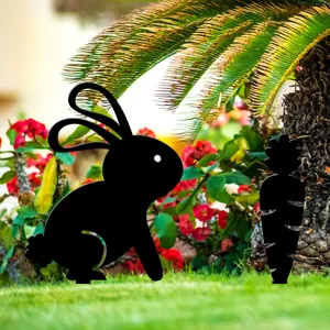 Ensemble de piquet de jardin en acrylique lapin et carotte de Pâques, décoration de cour.