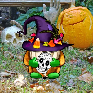 Estaca de jardin de Halloween gnomo espeluznante sombrero bruja calavera decoracion cesped
