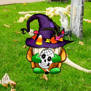 Halloween Enano Bruja Estaca De Jardin Calabaza Craneo Decoracion Cesped Fiesta