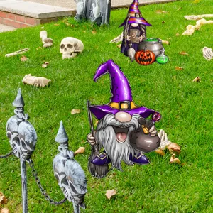 Estacas de jardín de Halloween decoración césped bruja enanos calaveras accesorios fiesta