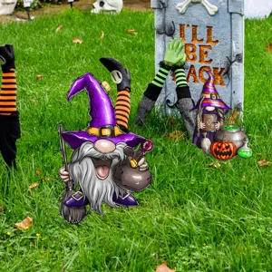 Carteles de patio de Halloween bruja gnomo lapida decoraciones de cesped impermeable
