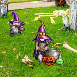 Halloween estaca de jardin enano bruja calabaza caldero decoracion cesped exterior