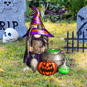 Estaca de jardín de bruja gnomo Halloween decoración de calabaza espeluznante césped