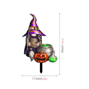 Estaca de jardin bruja gnomo calabaza Halloween detalle con dimensiones 30x17.5cm decor