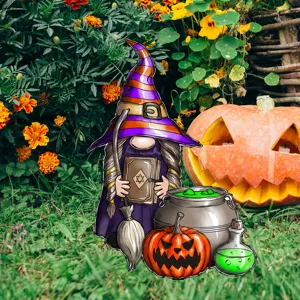 Halloween gnomo bruja estaca de jardin con calabaza decoracion divertida para cesped