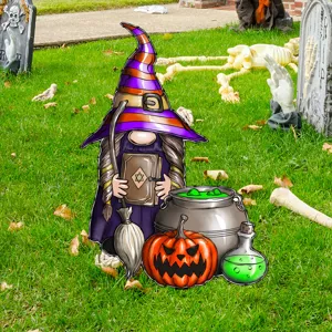 Halloween estaca de jardín letrero bruja calabaza caldero decoración de vacaciones