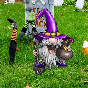 Letrero de Jardin Gnome Bruja Halloween Estaca Cesped Decoracion Fiesta Accesorio
