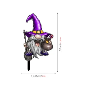 Estaca de jardín de gnomo de bruja de Halloween con escoba y bolsa de caramelos 30cm