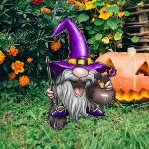 Cartel de jardin de bruja gnomo de Halloween estaca de cesped decoracion de fiesta al aire libre