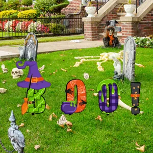 Estacas de jardín Halloween letras BOO césped cementerio decoración festiva espeluznante