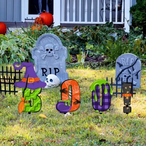 Set decoracion halloween jardin lapida sombrero bruja cesped exterior suelo aterrador