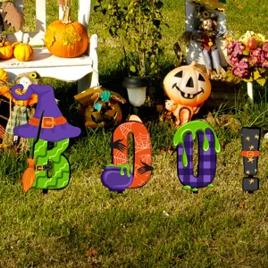 Estaca de jardín Halloween BOO decoración césped letrero fiesta aterradora aire