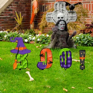 Halloween cartel de patio espeluznante letras BOO decoraciones de cesped cementerio accesorios