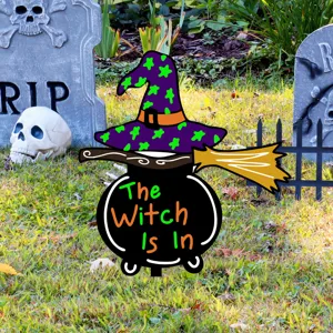 Estaca de jardin calderon de bruja de Halloween decoracion de fiesta aterradora cesped