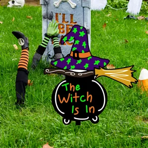 Set de estaca de jardín de bruja de Halloween con caldero lápida y piernas para exterior.