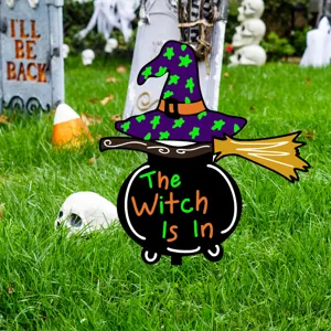 Caldero de bruja de Halloween letrero de jardin cesped decoracion fiesta estaca spooky