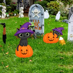 Halloween gato negro y calabaza estacas de jardín decoración para césped al aire libre.