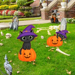 Halloween gato negro calabaza estacas de jardin cesped decoracion fiesta espeluznante