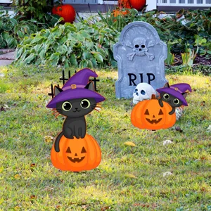 Halloween gato negro calabaza estacas de jardín decoración de cementerio al aire libre.