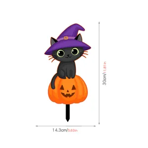 Halloween gato negro sombrero bruja calabaza estaca de jardín decoración exterior 30cm.