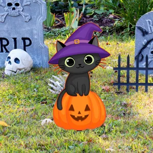 Halloween gato negro calabaza bruja estaca de jardin decoracion cesped exterior fiesta aterradora