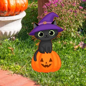 Halloween gato negro sombrero bruja calabaza estaca de jardín decoración césped