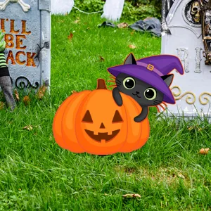 Halloween gato bruja calabaza cartel de jardín estaca césped decoración festiva aterradora
