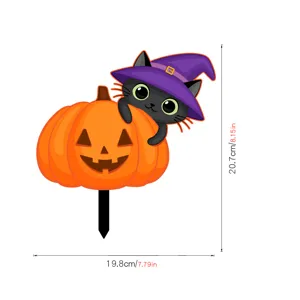 Halloween Calabaza Gato Negro Sombrero de Bruja Estaca de Jardin Decoracion de Exteriores
