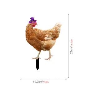 Estaca de jardín de gallina de Halloween con sombrero de bruja detalle de tamaño 28cm