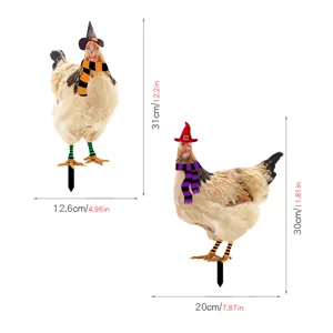 Estaca de jardín de pollo para Halloween cartel decorativo con sombrero de bruja bufanda