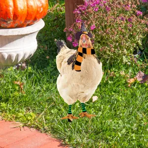 Estaca de jardín de pollo de Halloween decoración césped exterior con sombrero bruja