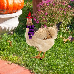 Estaca de jardín de pollo de Halloween bruja calabaza decoración césped exterior