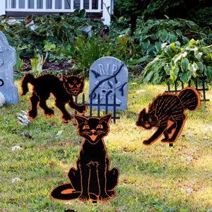 Set de estacas de jardín de gato negro y lápidas decoración espeluznante de Halloween