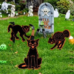 Set de decoración de Halloween con gatos negros lápida y piernas de bruja para jardín exterior.