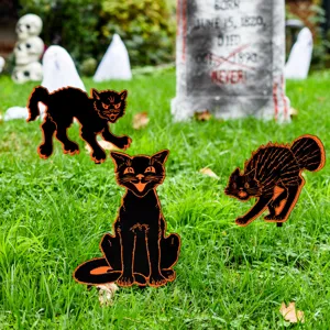 Juego de estacas de jardín de gato negro de Halloween, decoración de césped.