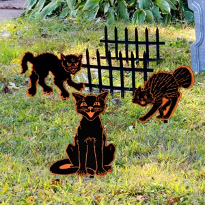 Estacas de jardín de gato negro de Halloween decoración de césped festiva espeluznante