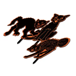Set de estacas de jardin de gato negro de Halloween, decoracion retro espeluznante para cesped.
