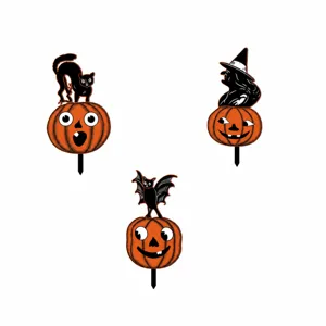 Detalles de tamaño de estaca de jardín de Halloween, calabaza bruja gato murciélago.