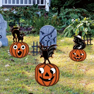 Set de decoracion de jardin Halloween con calabaza bruja y murcielago para cesped.