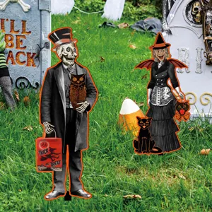 Halloween esqueleto y bruja estaca de jardín decoración para fiesta terrorífica.
