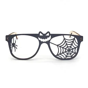 Halloween Holz Party Brille Gestell mit Spinnennetz und Spinne Ausschnitt fur Kostum Party.