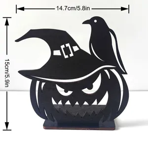 Decorazione da scrivania Halloween zucca cappello da strega corvo in legno festa casa