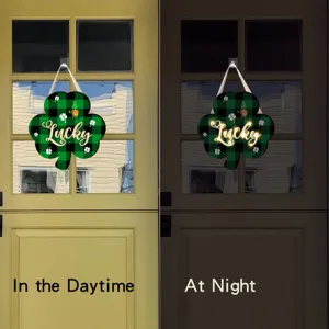 Plaque suspendue trèfle de la Saint-Patrick avec LED, déco de porte écossaise.
