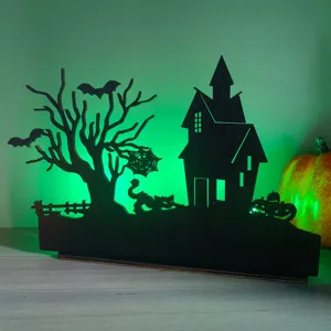 Halloween wooden LED tabletop decoration spooky silhouette ornament for festival party home decor