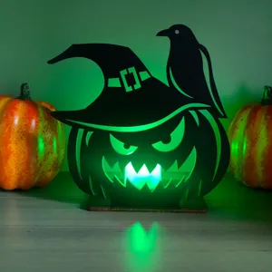 Halloween legno LED zucca corvo decorazione da tavola ornamento vista dettagliata.