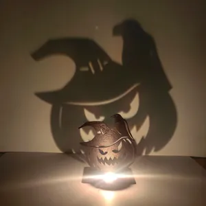Portacandele di proiezione in legno di Halloween decorazione da tavolo con design a zucca.