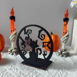 Halloween decorazione da tavolo gatto nero in legno intagliato per festa ornamento casa