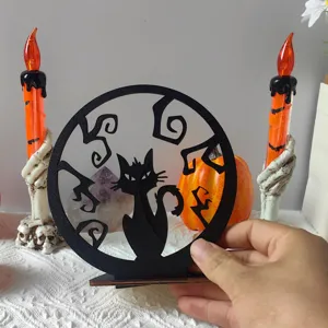Halloween gatto nero in legno decorazione da tavola ornamento di proiezione festa.