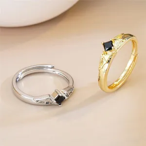 Dark Gothic Angel Devil Wings Couple Rings Adjustable Opening Copper Zirconia Black Square Gemstone Punk Jewelry Finger Ring Gift